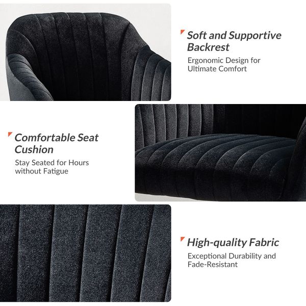 Alex Velvet Height-adjustable Swivel Task Office Chair with Channel-tufted Back and Gold Metal Base | Karat Home - Black