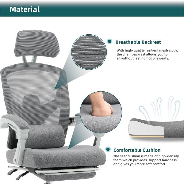 Bestier Office Chair Ergonomic Desk Chair, Home Mesh Office Desk Chairs with Wheels, Lumbar Support Pillow and Padded Armrests, Comfy Gaming Chair