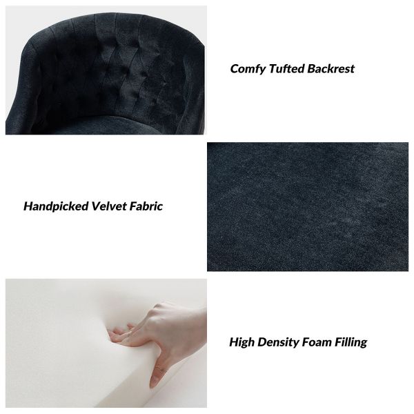 Anika Modern Velvet Height-adjustable Swivel Task Office Chair with Button-tufted Back and Gold Base | Karat Home - Black