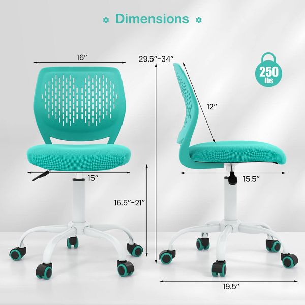 Costway Height-adjustable Ergonomic Kids Chair Breathable Mesh Desk Chair w/ Wheels Mobile Comfortable School Chair for Kids Room Green