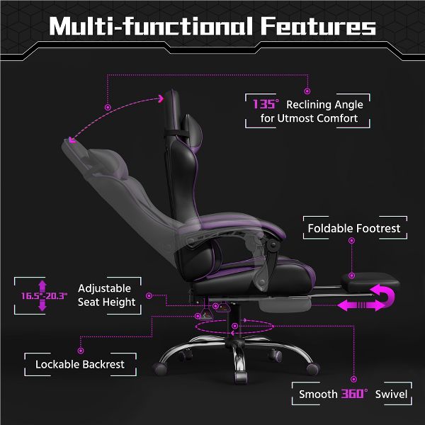Yaheetech Adjustable Computer Chair with Footrest and Lumbar Support Black