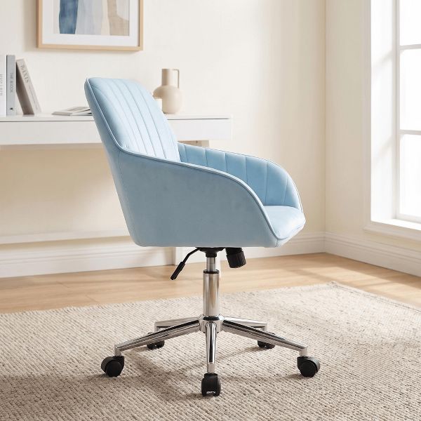 LauKingdom Adjustable Velvet Office Chair, Ergonomic Swivel Vanity Chair with Backrest Support, Comfortable Cute Desk Chair for Bedroom, Living Room