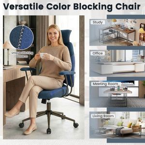 Costway Ergonomic Office Chair with 2D Headrest, Rocking Backrest & Wheels, Gaming Chair Blue
