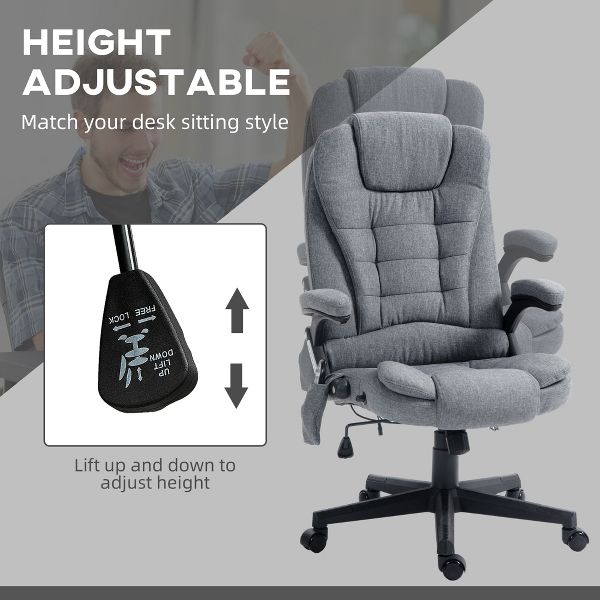 Vinsetto 6 Point Vibrating Massage Office Chair with Heat, Linen High Back Executive Office Chair with Reclining Backrest, Armrests, Black