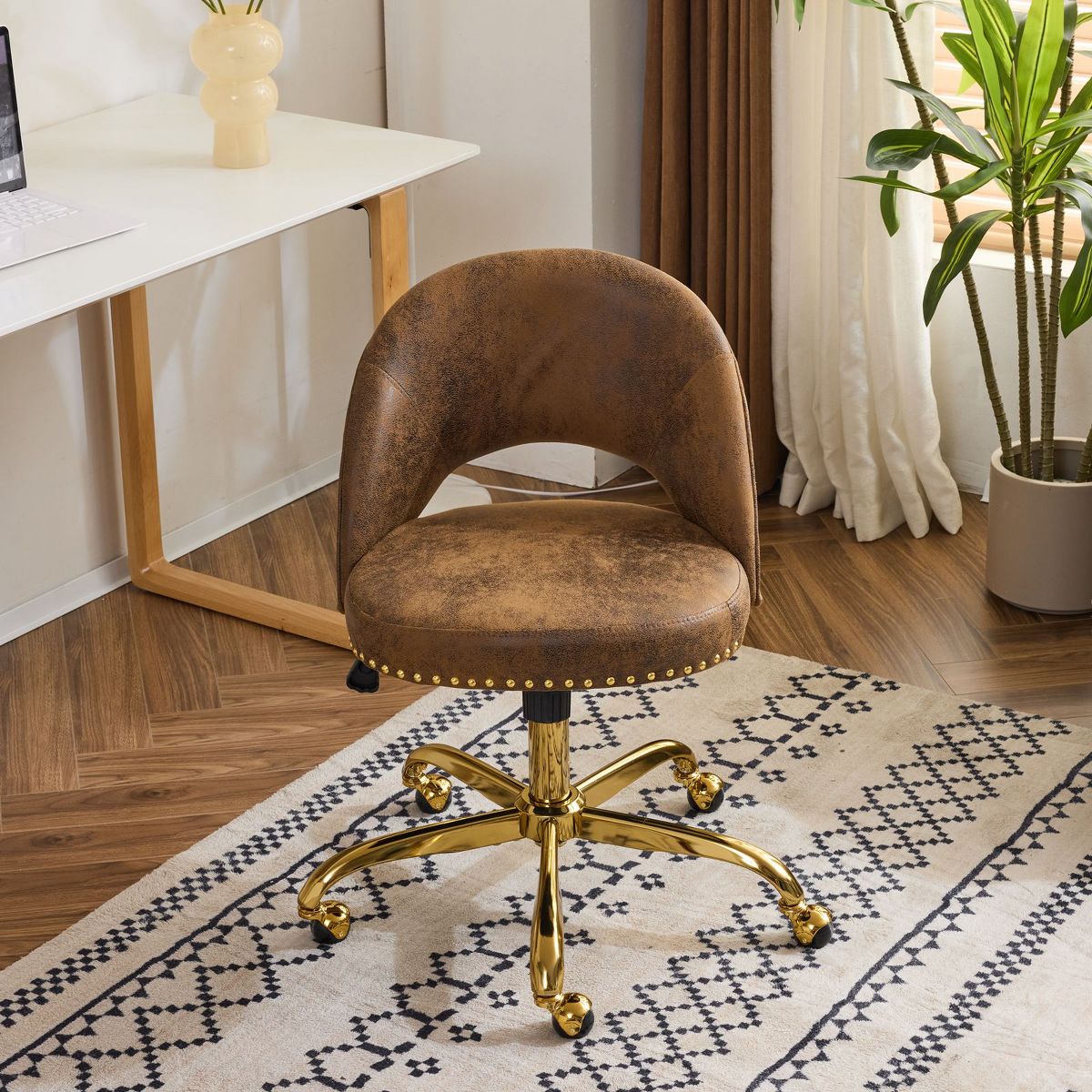 Karl Home | 23 inch Navy Blue Task Chair Office Desk Chair Make Up Chair With Wheels