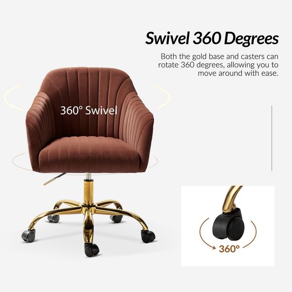 Alex Velvet Height-adjustable Swivel Task Office Chair with Channel-tufted Back and Gold Metal Base | Karat Home - Black