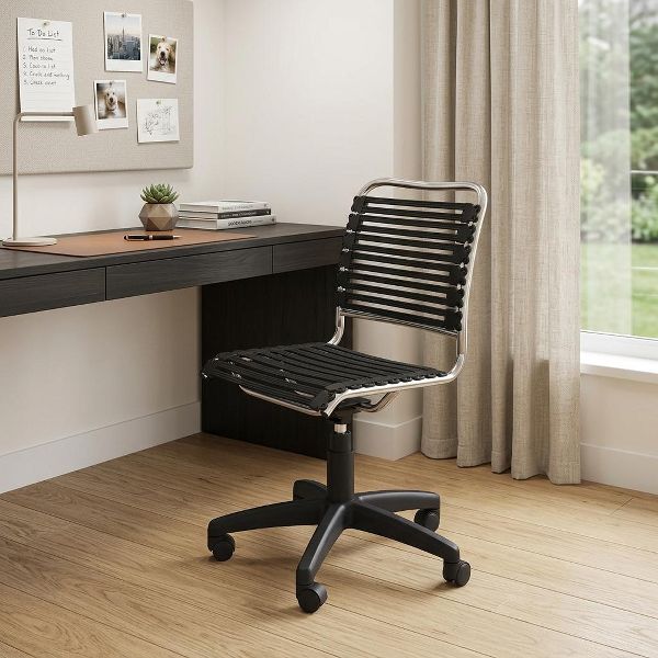 HomeRoots Black and Silver Adjustable Swivel Bungee Rolling Office Chair