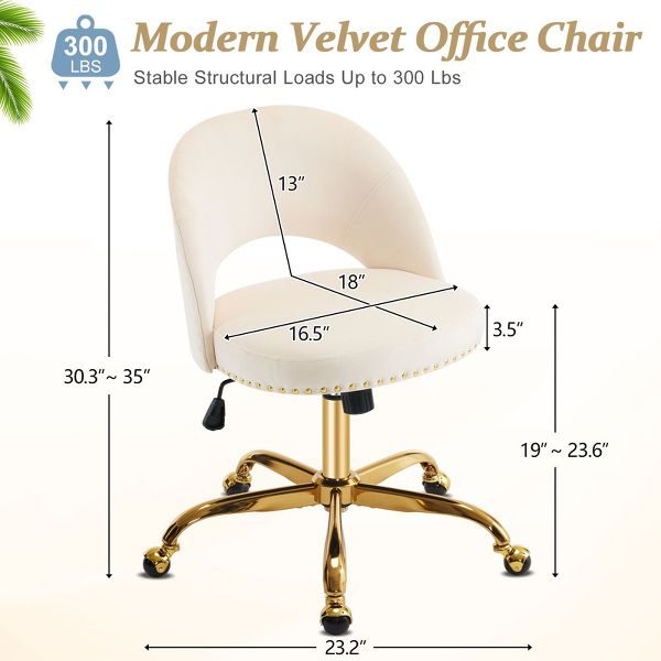 Karl Home | 23 inch Navy Blue Task Chair Office Desk Chair Make Up Chair With Wheels