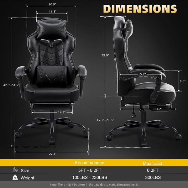 BALHAM TRADE-Luxury Gaming Chair High Back Office Chair with Footrest Massage Lumbar Support Reclining Computer Chair