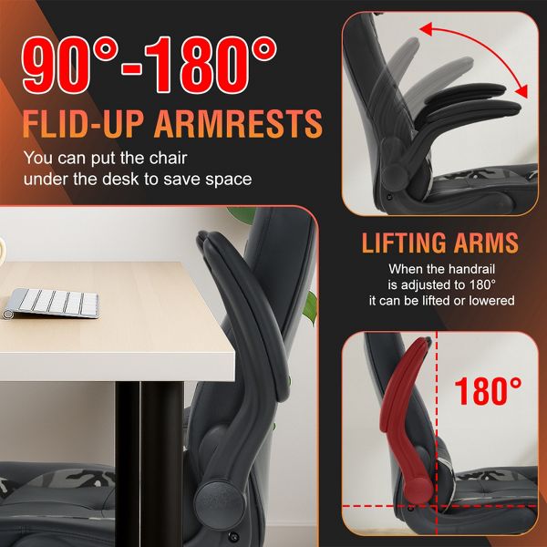 FDW PC Gaming Chair Office Chair Desk Chair with Lumbar Support Flip Up Arms Headrest, Black