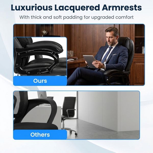 Big and Tall Executive Office Chair with PU Leather Massage and Heavy Duty 400 Lbs Capacity, Black