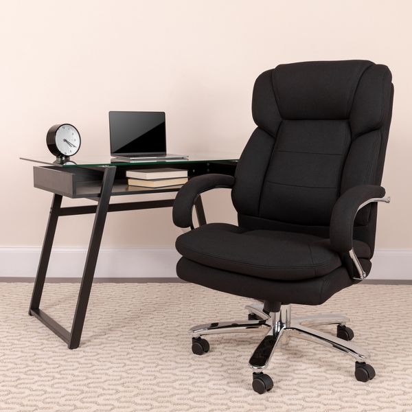 Emma and Oliver 24/7 500 lb. Big & Tall Black Fabric Ergonomic Office Chair with Loop Arms