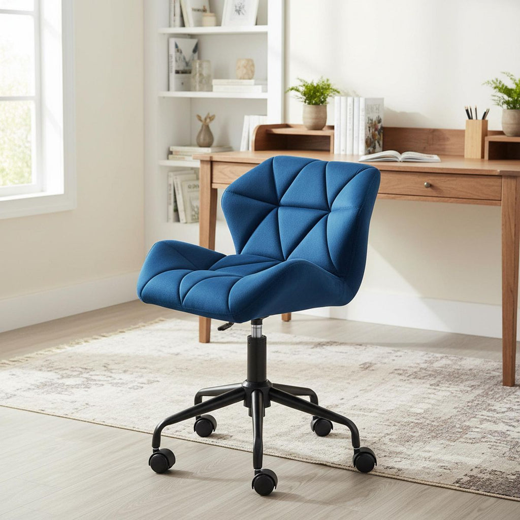 Homy Casa Adjustable Swivel Office Chair with Cushioned Velvet Seat for Home Office or Bedroom, Blue