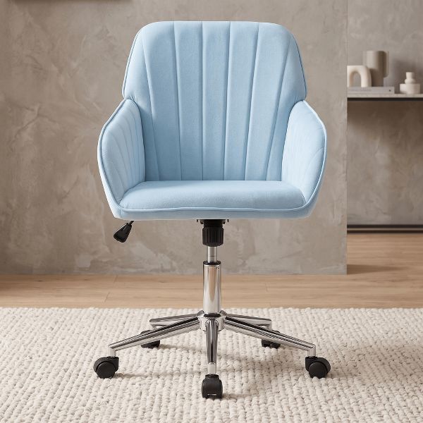 LauKingdom Adjustable Velvet Office Chair, Ergonomic Swivel Vanity Chair with Backrest Support, Comfortable Cute Desk Chair for Bedroom, Living Room