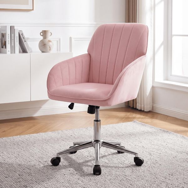 LauKingdom Adjustable Velvet Office Chair, Ergonomic Swivel Vanity Chair with Backrest Support, Comfortable Cute Desk Chair for Bedroom, Living Room