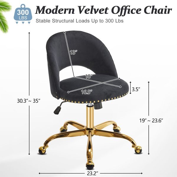 Karl Home | 23 inch Navy Blue Task Chair Office Desk Chair Make Up Chair With Wheels