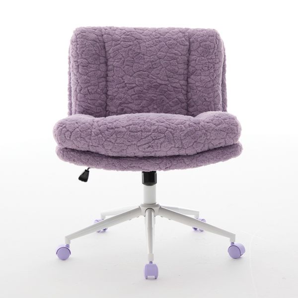 26.4" Wide Faux Fur Office Chair, Adjustable Swivel Desk Chair with Double Cushion, Ergonomic Home Office Chair, Violet