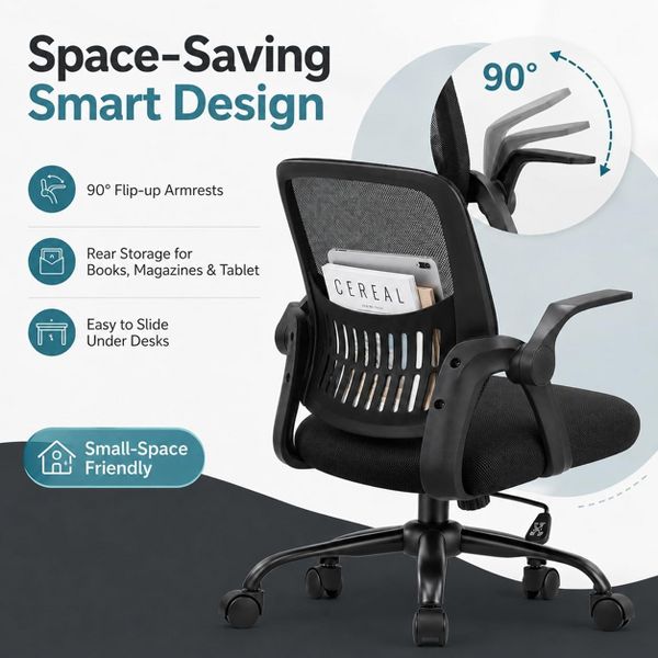 Bestier 23-in W Ergonomic Mesh Office Chair with Breathable Waist Support Adjustable Height for Home Office Study Gaming, Black