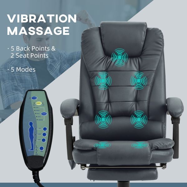 Vinsetto 7-Point Vibrating Massage Office Chair Computer Chair with Lumbar Support, Footrest, Reclining Back, Adjustable Height, Black