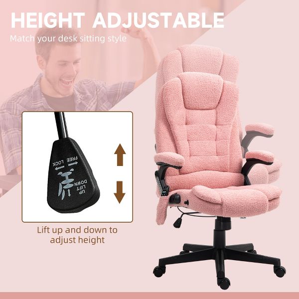 HOMCOM 6 Point Vibrating Massage Office Chair with Heat, Velvet High Back Executive Office Chair with Reclining Backrest, Armrests, Pink