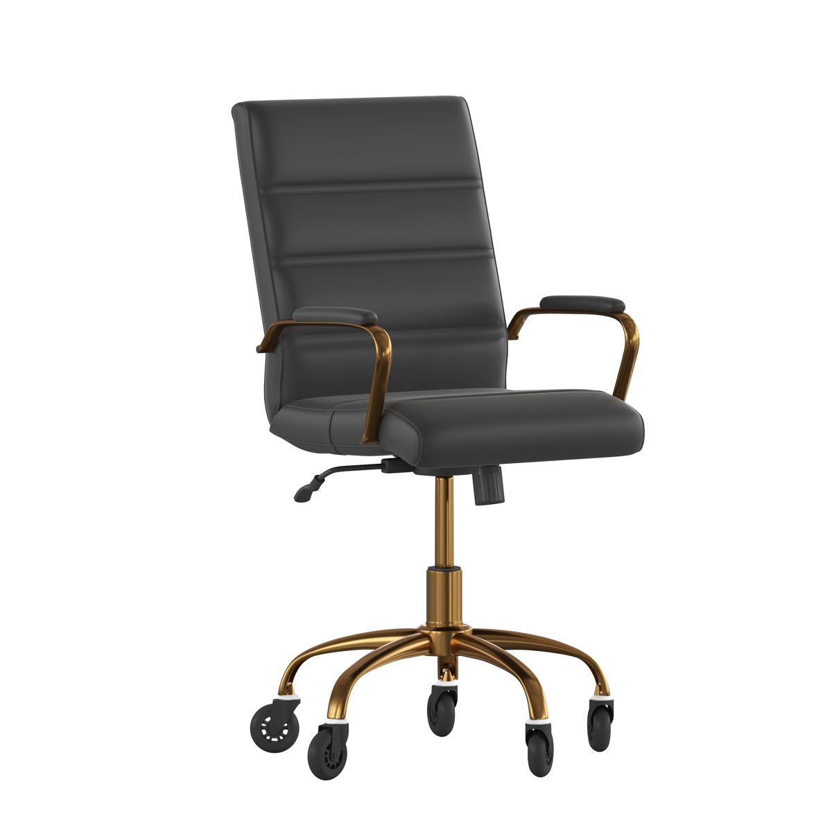Flash Furniture Camilia Mid-Back Black LeatherSoft Executive Swivel Office Chair with Black Frame, Arms, and Transparent Roller Wheels