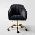 Alex Velvet Height-adjustable Swivel Task Office Chair with Channel-tufted Back and Gold Metal Base | Karat Home - Black