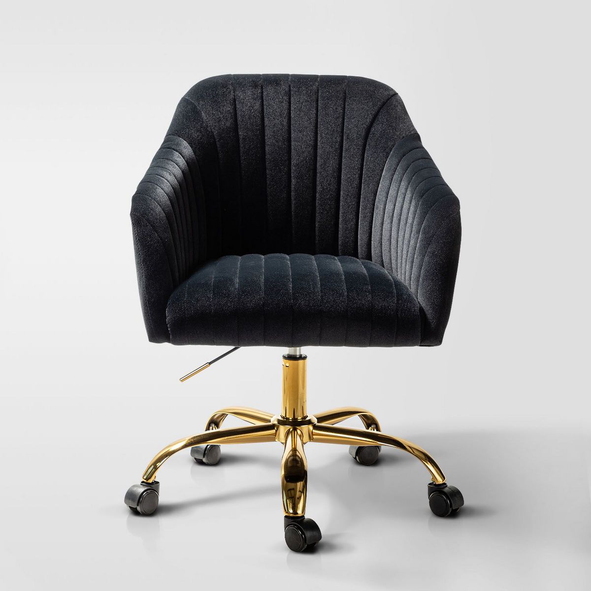 Alex Velvet Height-adjustable Swivel Task Office Chair with Channel-tufted Back and Gold Metal Base | Karat Home - Black