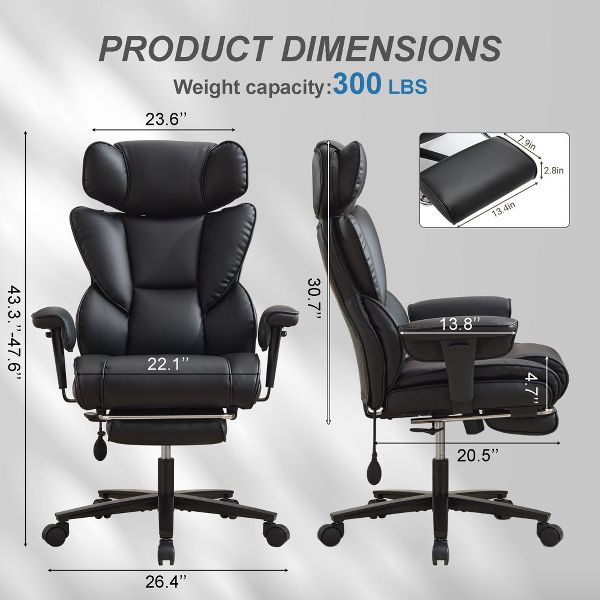 Ergonomic Office Chair with Foot Rest and Inflatable Lumbar Support,Reclining Gaming Chair with Adjustable Height Headrest, for Home and Office