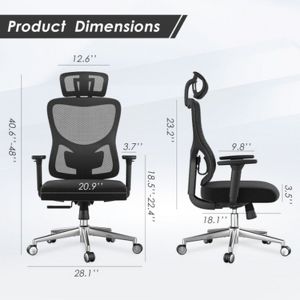Black Ergonomic Office Chair, Mesh Desk Chair with Adjustable Lumbar & Headrest, Swivel Computer Chair for Home, Single