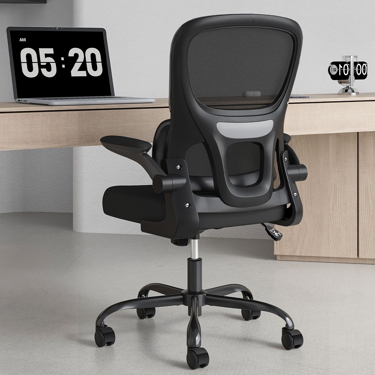 Black Ergonomic Mesh Office Chair with Adjustable Lumbar Support, Flip-Up Armrests, Rolling Wheels and Height Adjustable Seat