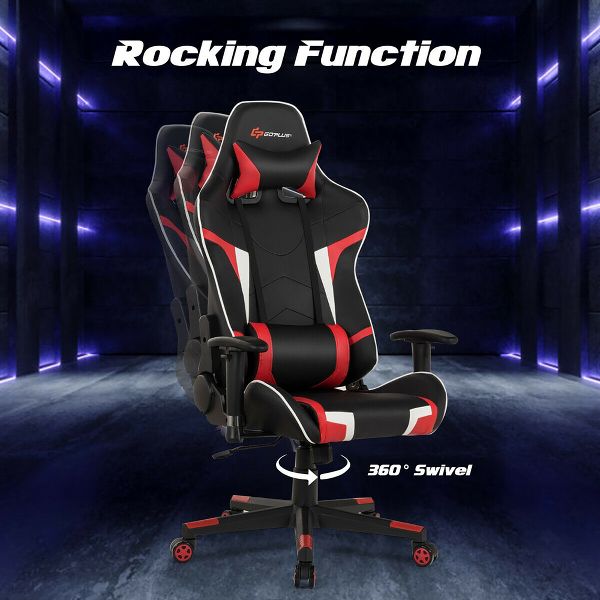 Costway Massage Gaming Chair Reclining Swivel Racing Office Chair w/Lumbar Support Blue