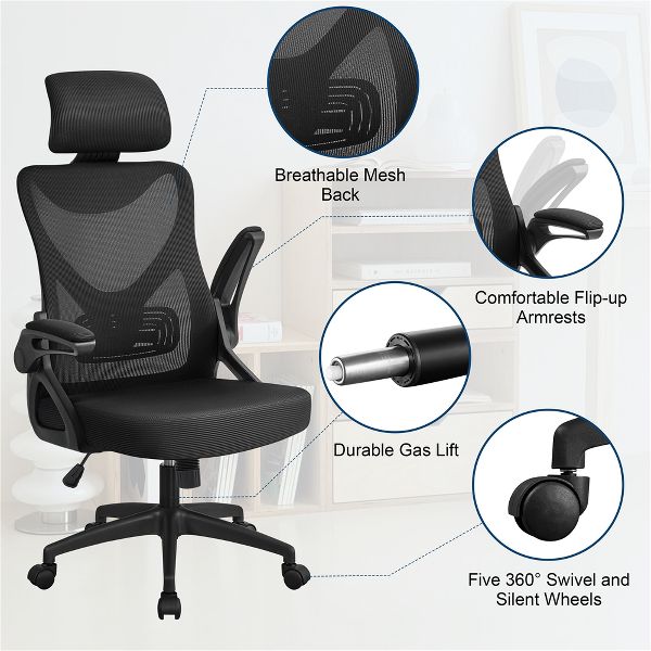Yaheetech High Back Office Chair Computer Chair with Armrest Black