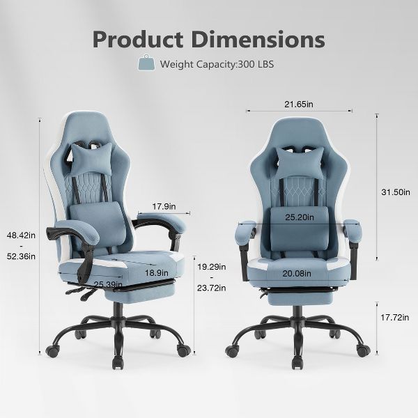JIONJOY Ergonomic Gaming Chair with Footrest - High Back Lumbar Support, Adjustable Recline& Height, Swivel Computer Desk Chair-BK