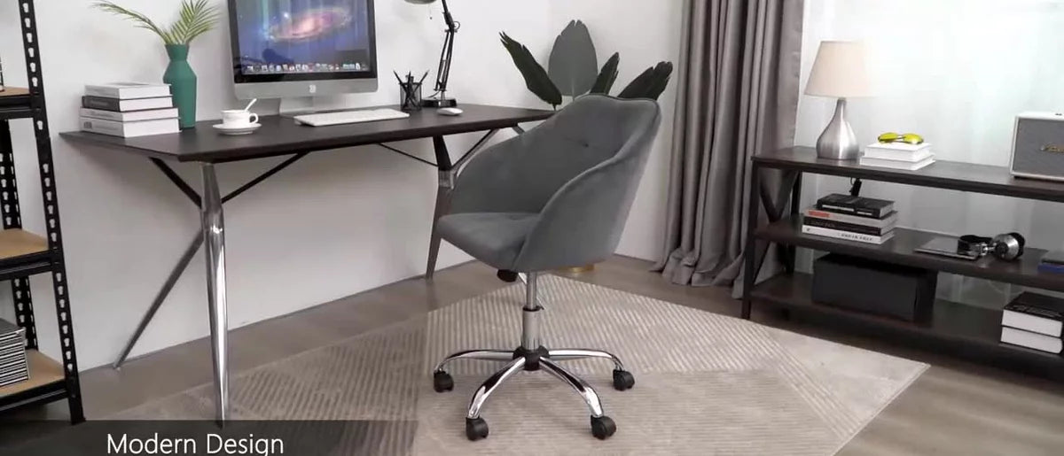 Yaheetech Velvet Desk Chair for Home Office, Soft Height Adjustable 360° Swivel Computer Chair, Gray