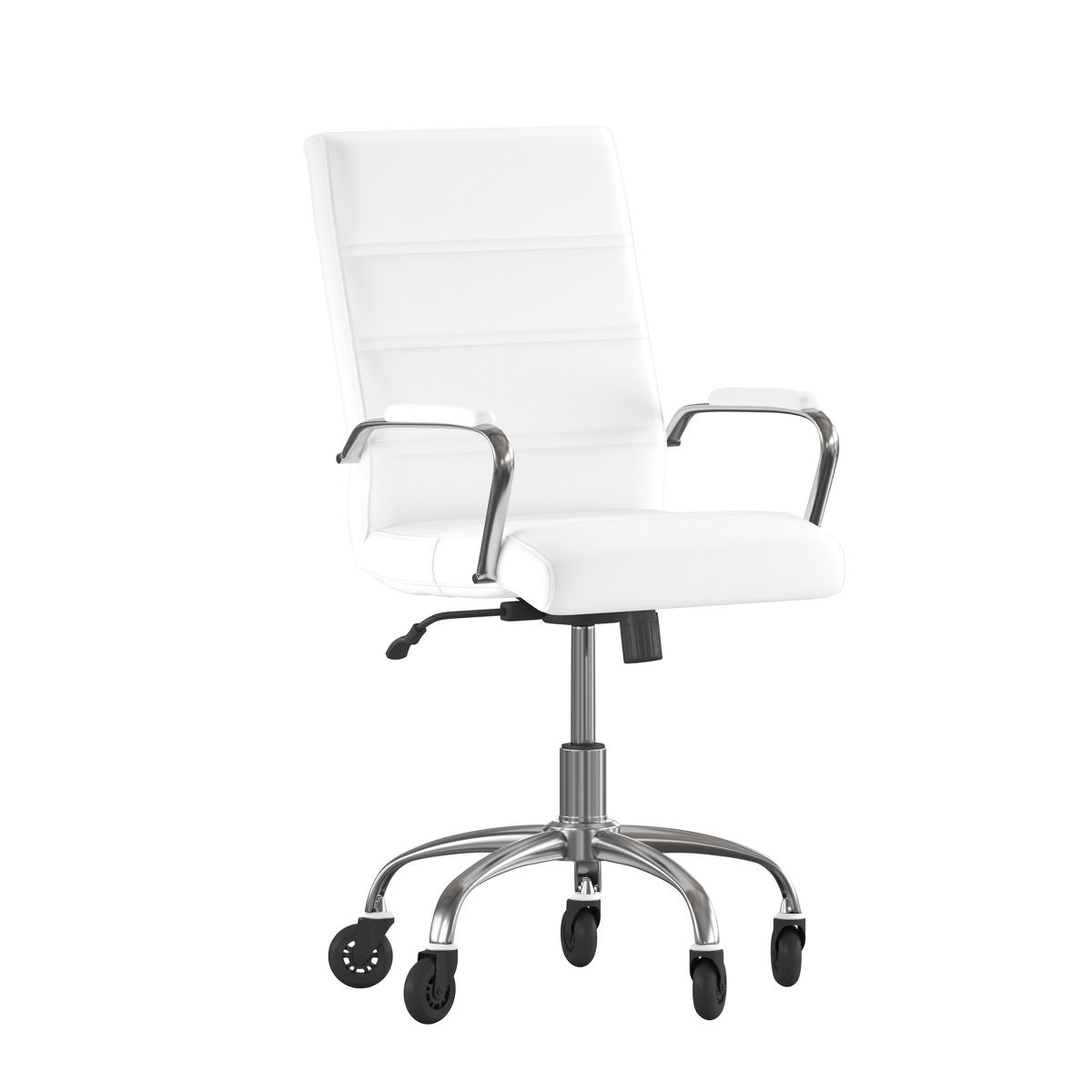 Flash Furniture Camilia Mid-Back Black LeatherSoft Executive Swivel Office Chair with Black Frame, Arms, and Transparent Roller Wheels