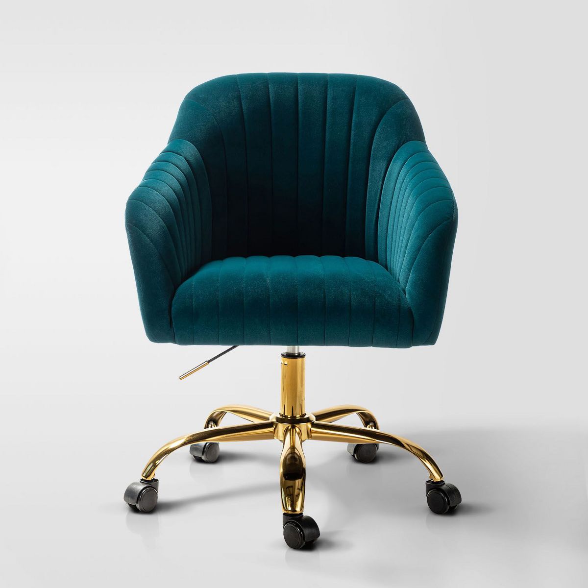 Alex Velvet Height-adjustable Swivel Task Office Chair with Channel-tufted Back and Gold Metal Base | Karat Home - Black