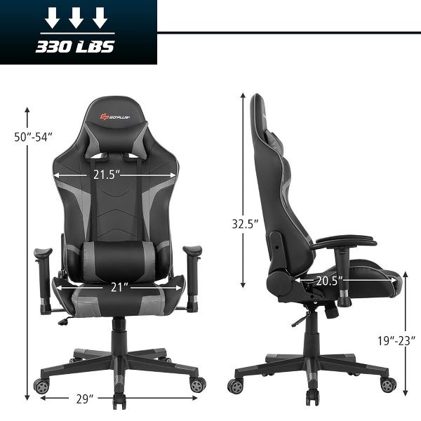 Costway Massage Gaming Chair Reclining Swivel Racing Office Chair w/Lumbar Support Blue