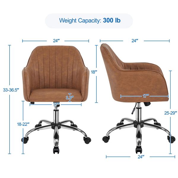 Yaheetech Modern Faux Leather Desk Chair, 360° Swivel Height Adjustable Upholstered Computer Chair for Home Office Study, Dark Gray