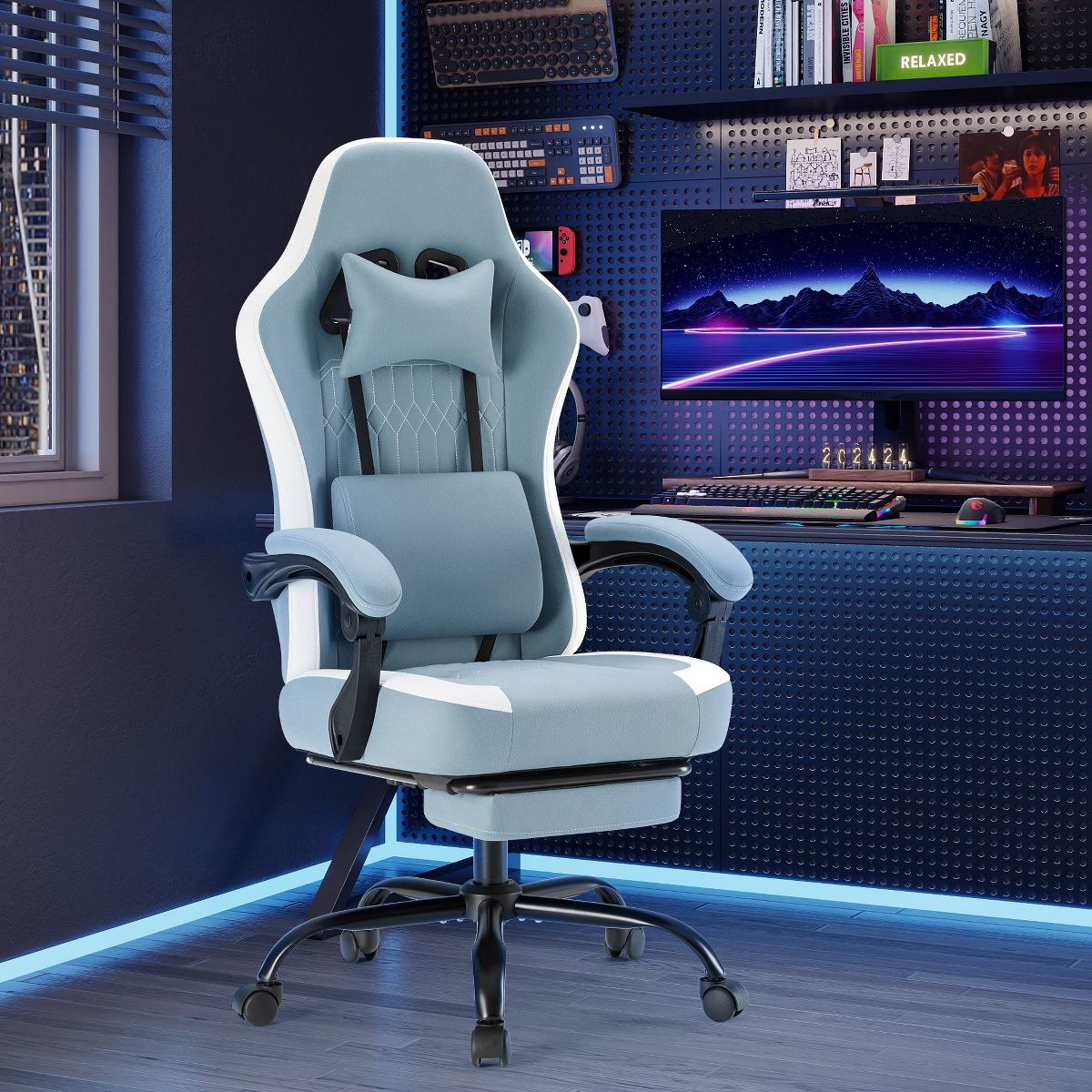 JIONJOY Ergonomic Gaming Chair with Footrest - High Back Lumbar Support, Adjustable Recline& Height, Swivel Computer Desk Chair-BK