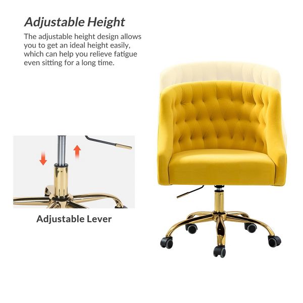 Anika Modern Velvet Height-adjustable Swivel Task Office Chair with Button-tufted Back and Gold Base | Karat Home - Black