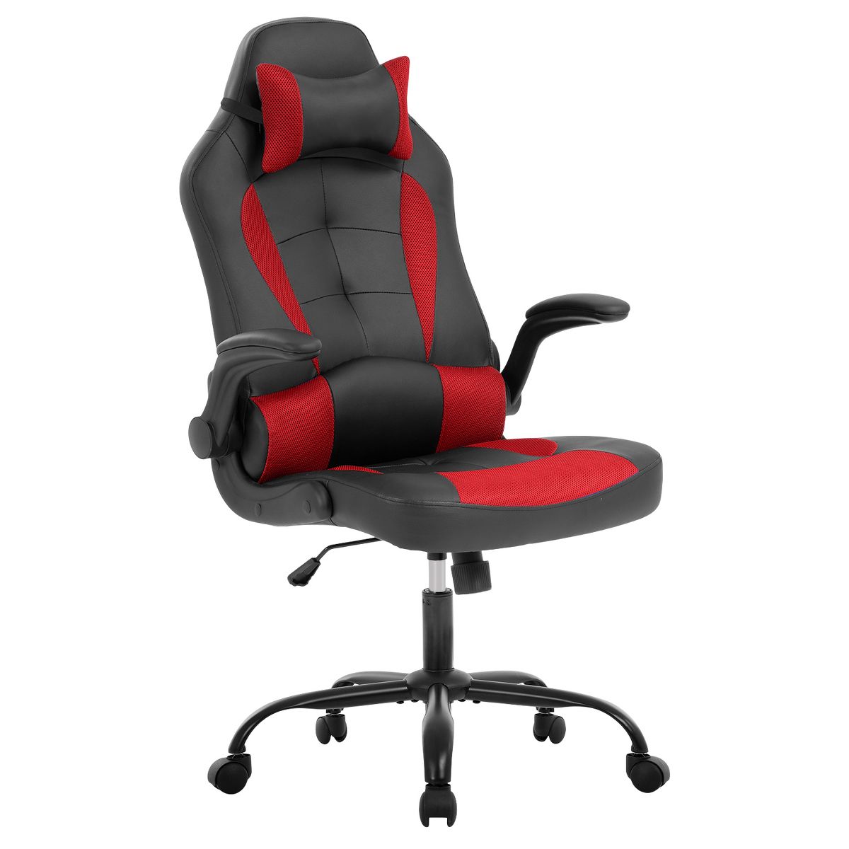 FDW PC Gaming Chair Office Chair Desk Chair with Lumbar Support Flip Up Arms Headrest, Black