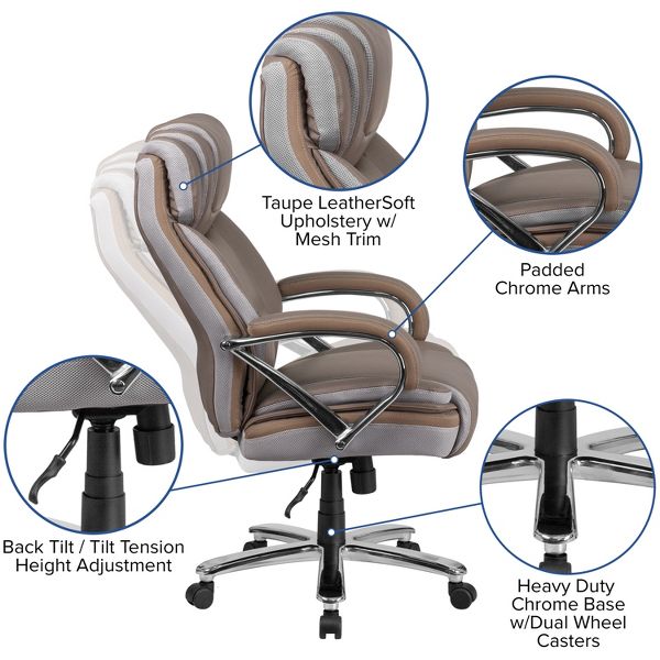 Emma and Oliver 500 lb. Big & Tall Black LeatherSoft Ergonomic Office Chair with Extra Wide Seat