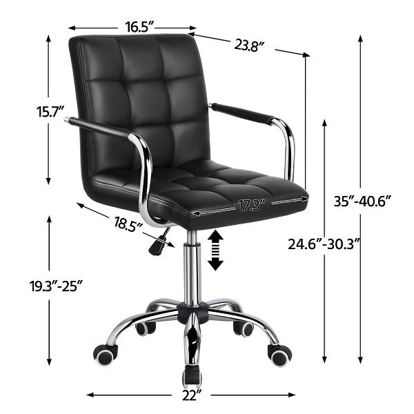 Yaheetech Modern Office Chair Height Adjustable Swivel Chair Mid Back PU Leather Chair, Black