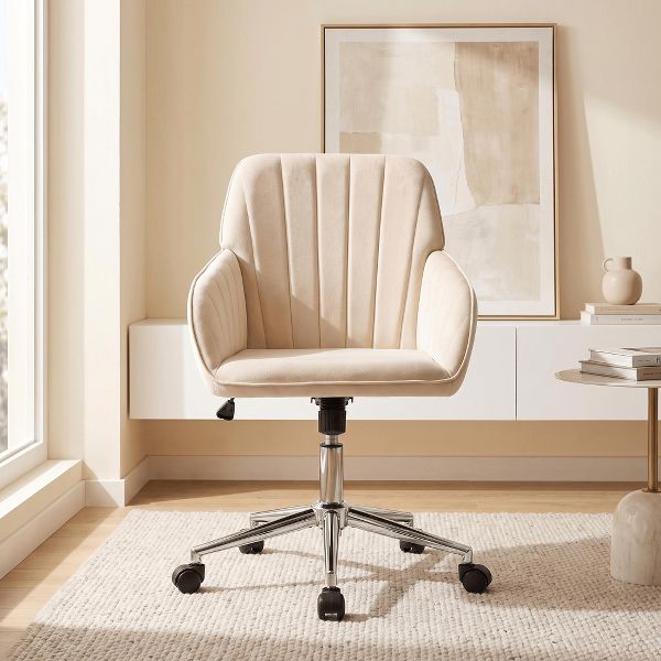 LauKingdom Adjustable Velvet Office Chair, Ergonomic Swivel Vanity Chair with Backrest Support, Comfortable Cute Desk Chair for Bedroom, Living Room