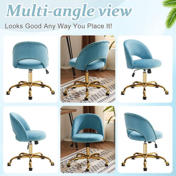 Karl Home | 23 inch Navy Blue Task Chair Office Desk Chair Make Up Chair With Wheels