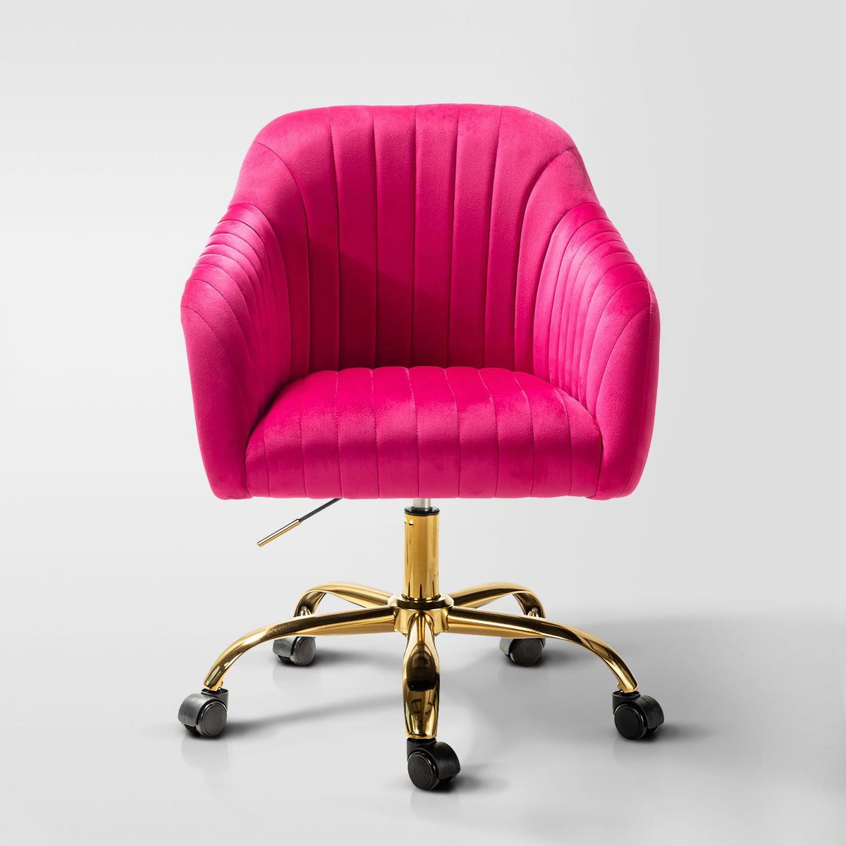 Alex Velvet Height-adjustable Swivel Task Office Chair with Channel-tufted Back and Gold Metal Base | Karat Home - Black