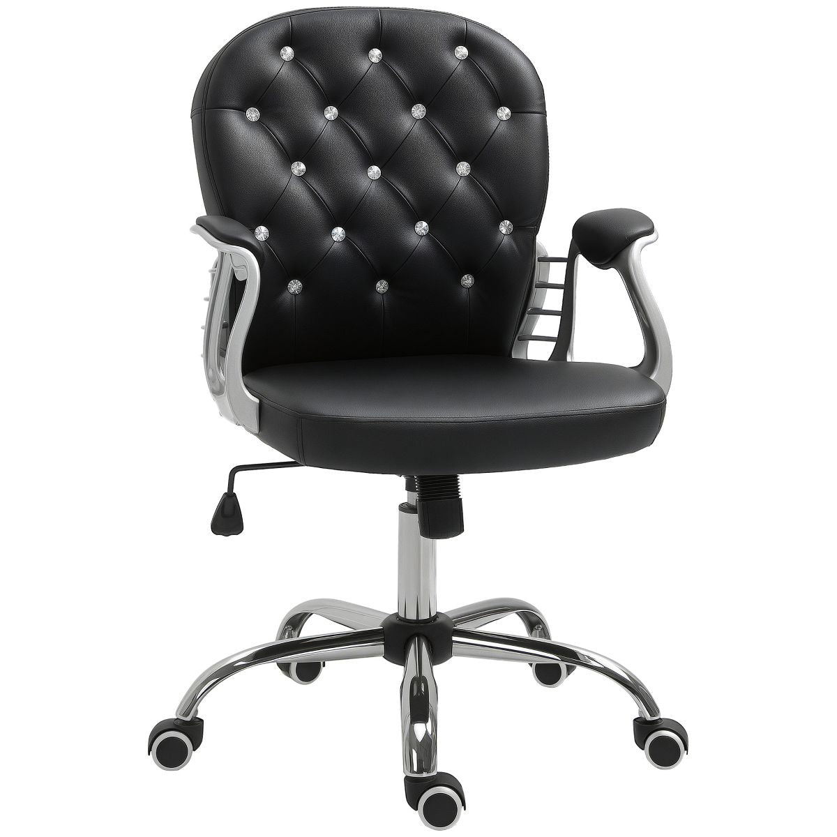 Button Tufted Desk Chair, Home Office Chair with Padded Armrests, Adjustable Height and Swivel Wheels