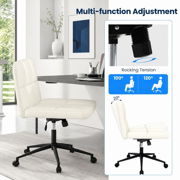 Armless Office Chair with Wide Seat and PU Leather