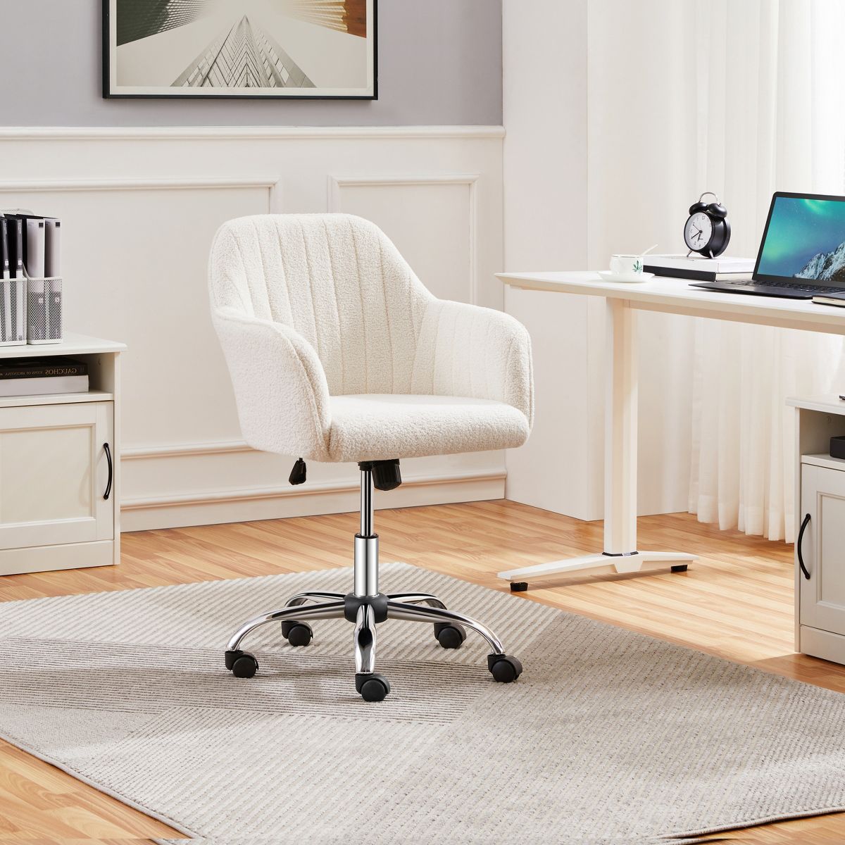 Yaheetech Modern Faux Leather Desk Chair, 360° Swivel Height Adjustable Upholstered Computer Chair for Home Office Study, Dark Gray