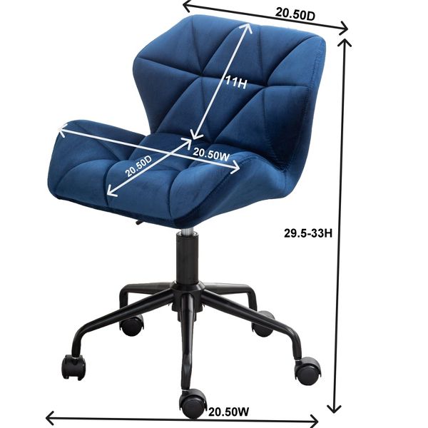 Homy Casa Adjustable Swivel Office Chair with Cushioned Velvet Seat for Home Office or Bedroom, Blue
